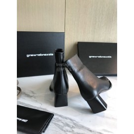 Alexander Wang New Black Leather Square Head High Heel Boots For Women