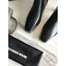 Alexander Wang New Black Leather Square Head High Heel Boots For Women
