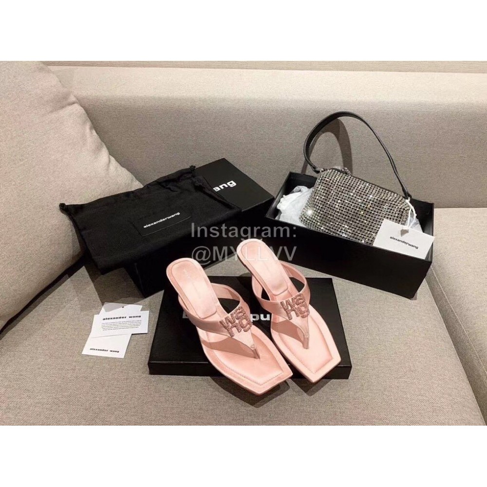 Alexander Wang Spring Summer New Square Head High Heel Slippers For Women Pink