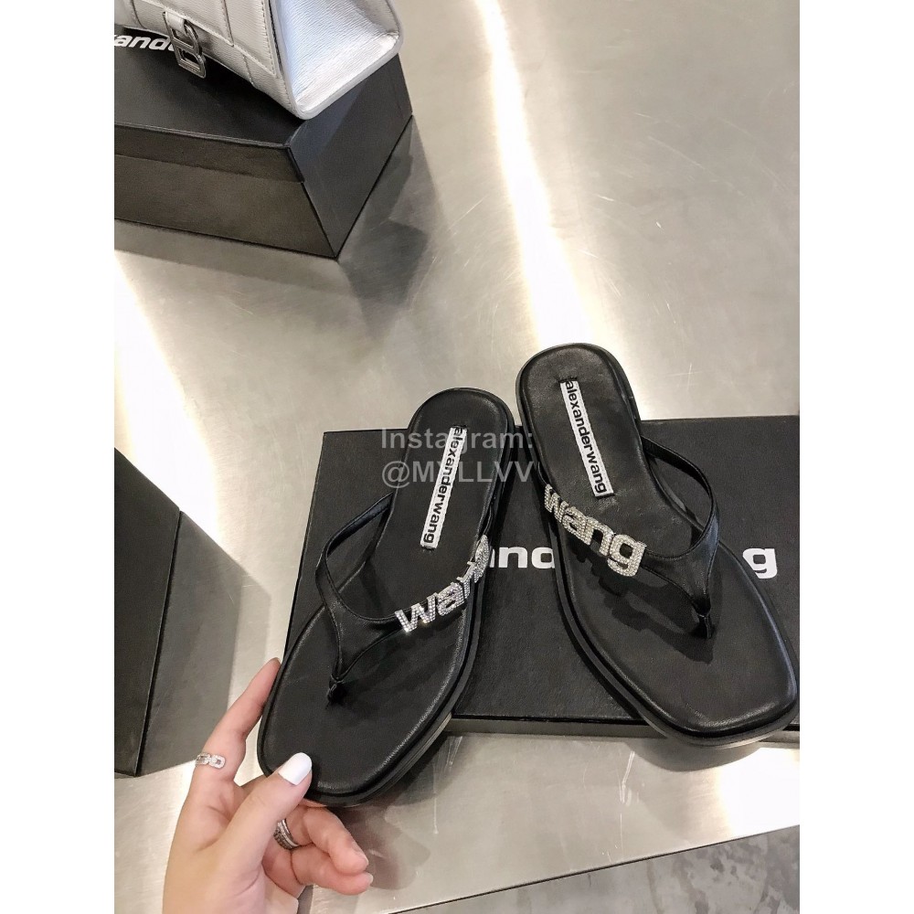 Alexander Wang Summer Sheepskin Diamond Flip Flops For Women Black