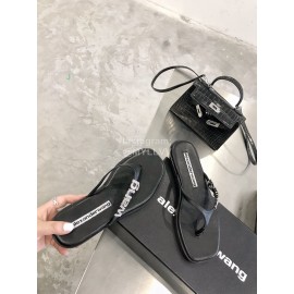 Alexander Wang Summer Sheepskin Diamond Flip Flops For Women Black