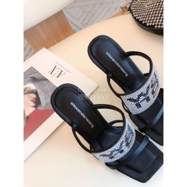 Alexander Wang Fashion Rhinestone Sheepskin High Heel Slippers For Women Gray