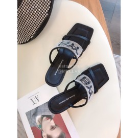 Alexander Wang Fashion Rhinestone Sheepskin High Heel Slippers For Women Gray