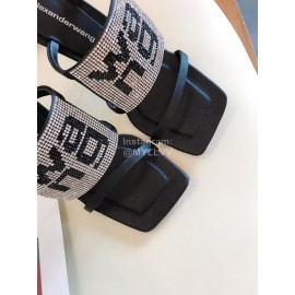 Alexander Wang Fashion Rhinestone Sheepskin High Heel Slippers For Women Gray