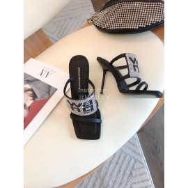 Alexander Wang Fashion Rhinestone Sheepskin High Heel Slippers For Women Gray