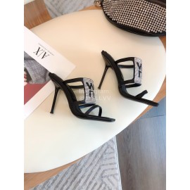 Alexander Wang Fashion Rhinestone Sheepskin High Heel Slippers For Women Gray