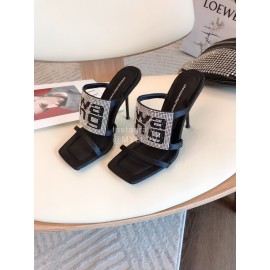 Alexander Wang Fashion Rhinestone Sheepskin High Heel Slippers For Women Gray