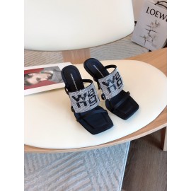 Alexander Wang Fashion Rhinestone Sheepskin High Heel Slippers For Women Gray