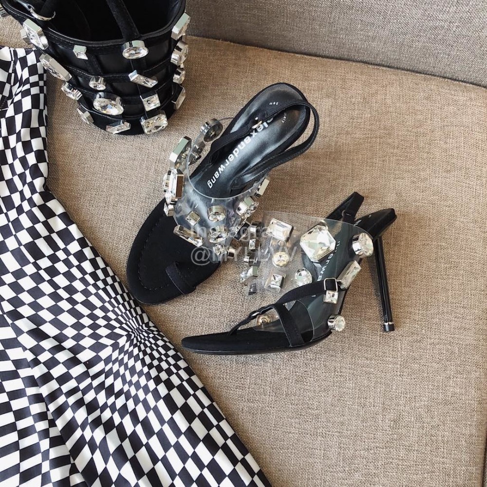 Alexander Wang Spring Summer New Diamond Black High Heel Sandals For Women 
