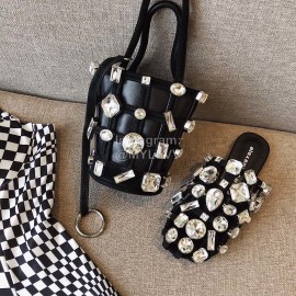 Alexander Wang Spring Summer New Diamond Black Flat Heel Sandals For Women 