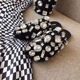 Alexander Wang Spring Summer New Diamond Black Flat Heel Sandals For Women 