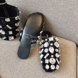 Alexander Wang Spring Summer New Diamond Black Flat Heel Sandals For Women 