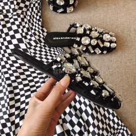 Alexander Wang Spring Summer New Diamond Black Flat Heel Sandals For Women 