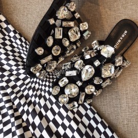 Alexander Wang Spring Summer New Diamond Black Flat Heel Sandals For Women 