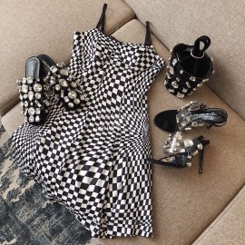 Alexander Wang Spring Summer New Diamond Black Flat Heel Sandals For Women 