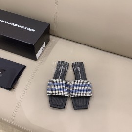 Alexander Wang New Leather Rhinestone Flat Slippers For Women Blue