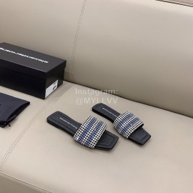 Alexander Wang New Leather Rhinestone Flat Slippers For Women Blue