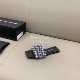 Alexander Wang New Leather Rhinestone Flat Slippers For Women Blue