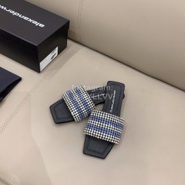Alexander Wang New Leather Rhinestone Flat Slippers For Women Blue