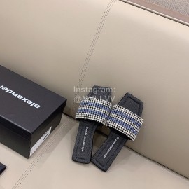 Alexander Wang New Leather Rhinestone Flat Slippers For Women Blue