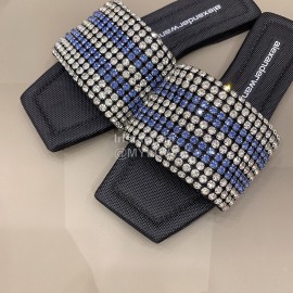 Alexander Wang New Leather Rhinestone Flat Slippers For Women Blue