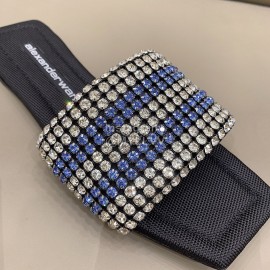 Alexander Wang New Leather Rhinestone Flat Slippers For Women Blue