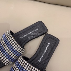 Alexander Wang New Leather Rhinestone Flat Slippers For Women Blue