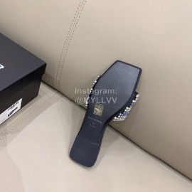 Alexander Wang New Leather Rhinestone Flat Slippers For Women Blue