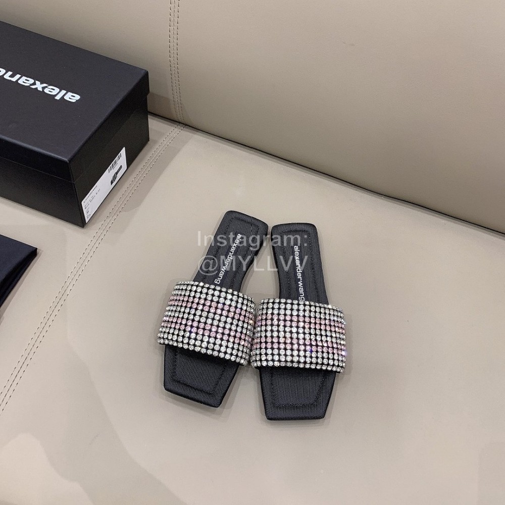 Alexander Wang New Leather Rhinestone Flat Slippers For Women Pink