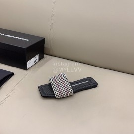 Alexander Wang New Leather Rhinestone Flat Slippers For Women Pink