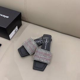 Alexander Wang New Leather Rhinestone Flat Slippers For Women Pink