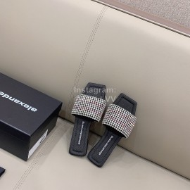 Alexander Wang New Leather Rhinestone Flat Slippers For Women Pink