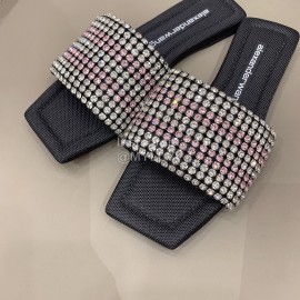 Alexander Wang New Leather Rhinestone Flat Slippers For Women Pink