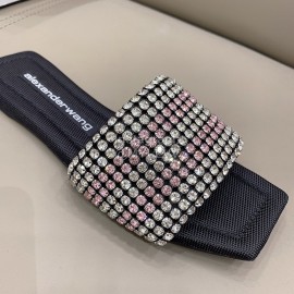 Alexander Wang New Leather Rhinestone Flat Slippers For Women Pink