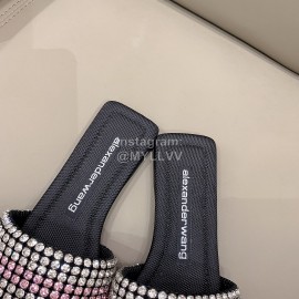 Alexander Wang New Leather Rhinestone Flat Slippers For Women Pink
