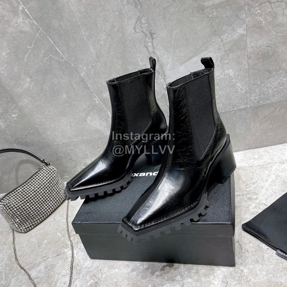 Alexander Wang Black Cowhide Thick High Heeled Short Boots For Women 