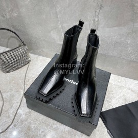Alexander Wang Black Cowhide Thick High Heeled Short Boots For Women 