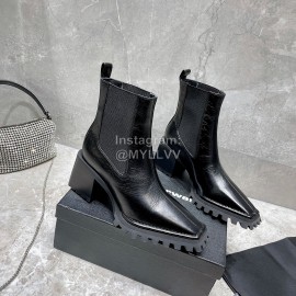 Alexander Wang Black Cowhide Thick High Heeled Short Boots For Women 