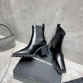 Alexander Wang Black Cowhide Thick High Heeled Short Boots For Women 