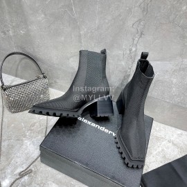 Alexander Wang Black Canvas Cowhide Thick High Heeled Short Boots For Women 