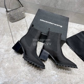 Alexander Wang Black Canvas Cowhide Thick High Heeled Short Boots For Women 
