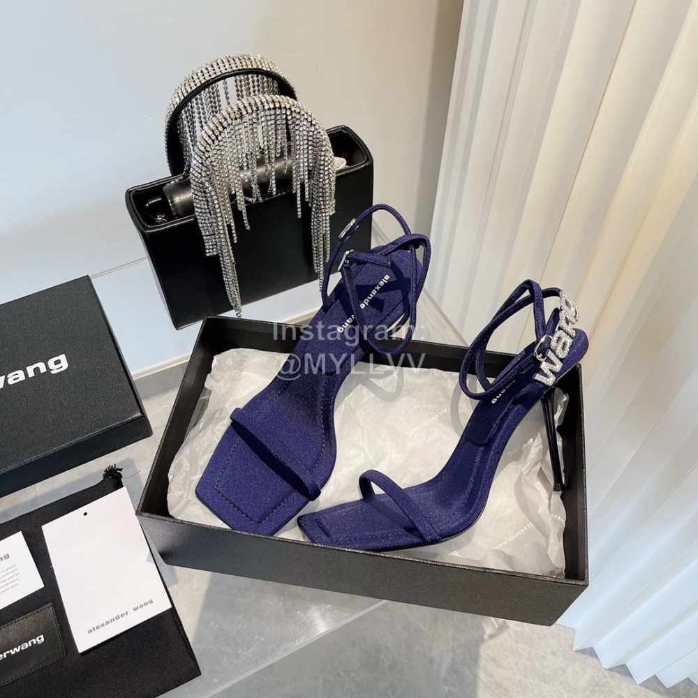 Alexander Wang New Silk Diamond Buckle High Heeled Sandals For Women Navy