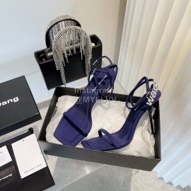 Alexander Wang New Silk Diamond Buckle High Heeled Sandals For Women Navy
