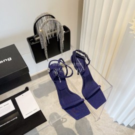 Alexander Wang New Silk Diamond Buckle High Heeled Sandals For Women Navy