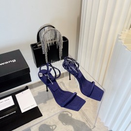 Alexander Wang New Silk Diamond Buckle High Heeled Sandals For Women Navy