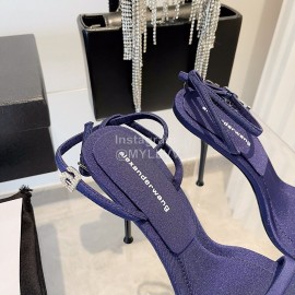 Alexander Wang New Silk Diamond Buckle High Heeled Sandals For Women Navy