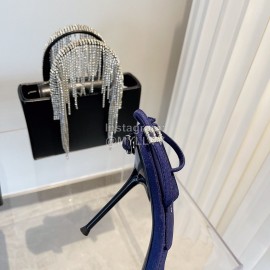 Alexander Wang New Silk Diamond Buckle High Heeled Sandals For Women Navy