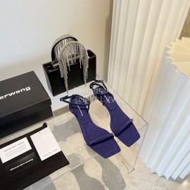 Alexander Wang Silk Diamond Buckle High Heeled Sandals For Women Navy