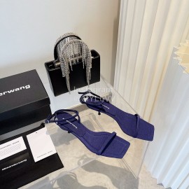 Alexander Wang Silk Diamond Buckle High Heeled Sandals For Women Navy