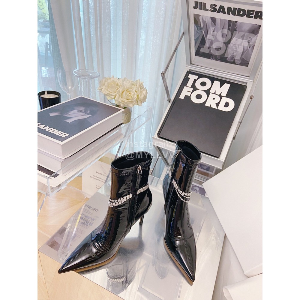 Alexander Wang Patent Leather High Heeled Pointed Boots For Women Black